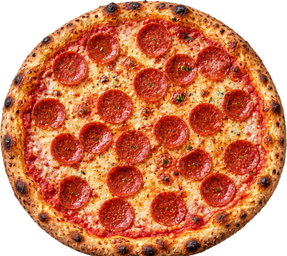Pepperoni-topped New York-style pizza, photographed from above