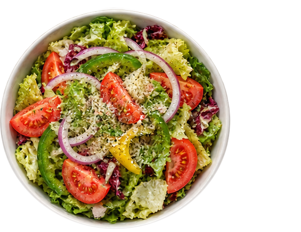 Colorful fresh garden salad photographed from above